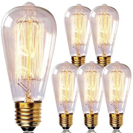 NEWHOUSE LIGHTING ST64 Edison Vintage Light Bulbs, 60W Incandescent Dimmable, PK 6 ST64INC-6